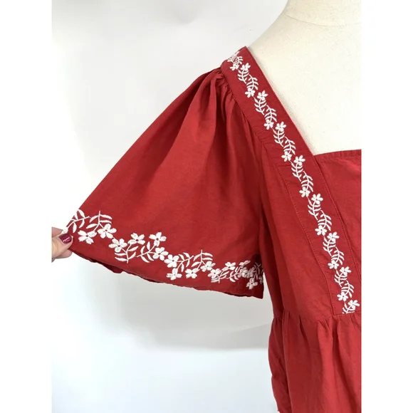 Old Navy‎ Shirt Womens XL Embroidered Floral Peasant Boho Top Short Sleeve - Picture 10 of 15